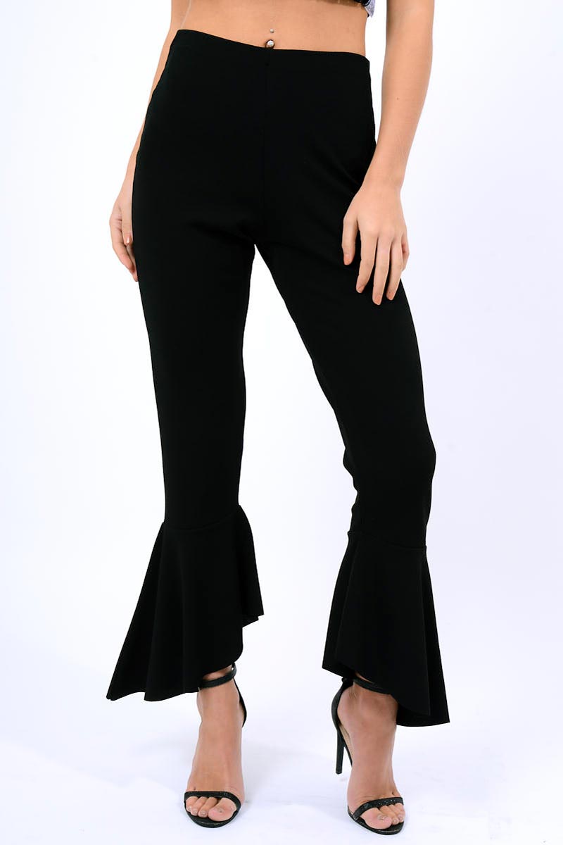 Black Frill Hem Trousers - Payton-Trousers