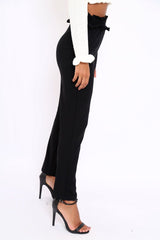 Black Frill Hem Wide Legged Trousers - Megan-Trousers