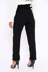 Black Frill Hem Wide Legged Trousers - Megan-Trousers