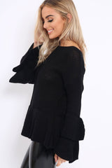 Black Frill Hem and Sleeve Jumper - Imogen-Jumper