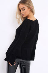 Black Frill Hem and Sleeve Jumper - Imogen-Jumper