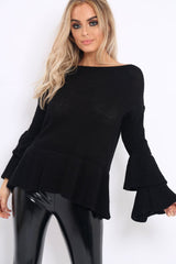 Black Frill Hem and Sleeve Jumper - Imogen-Jumper