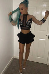 Black Frill High Waisted Shorts - Claudelle-Shorts