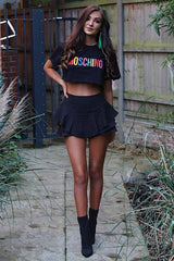 Black Frill High Waisted Shorts - Claudelle-Shorts