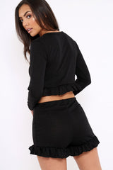 Black Frill Lounge Wear Set - Ann-Loungewear