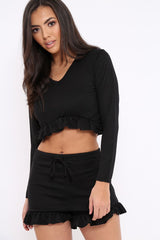 Black Frill Lounge Wear Set - Ann-Loungewear