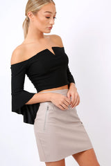 Black Frill Sleeve Bardot Crop Top - Kali-Crop Tops