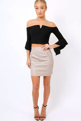 Black Frill Sleeve Bardot Crop Top - Kali-Crop Tops