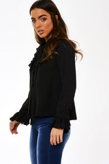 Black Frill Sleeve Blouse - Amara-Tops