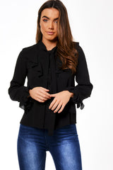 Black Frill Sleeve Blouse - Amara-Tops