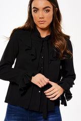 Black Frill Sleeve Blouse - Amara-Tops