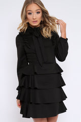 Black Frill Tie Bow Dress - Sania-Dresses