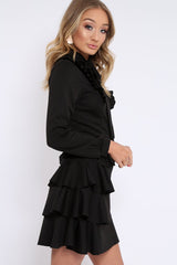 Black Frill Tie Bow Dress - Sania-Dresses