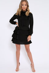 Black Frill Tie Bow Dress - Sania-Dresses