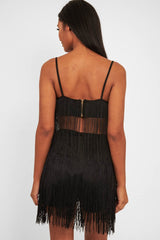 Black Fringe Crop Top Shorts Co-Ord - Lylith-Co-ords