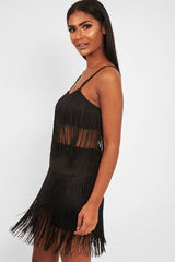 Black Fringe Crop Top Shorts Co-Ord - Lylith-Co-ords