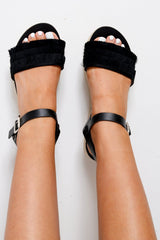 Black Fringe Diamante Platforms - Taryiah-Sandals