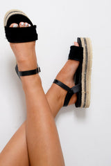 Black Fringe Diamante Platforms - Taryiah-Sandals