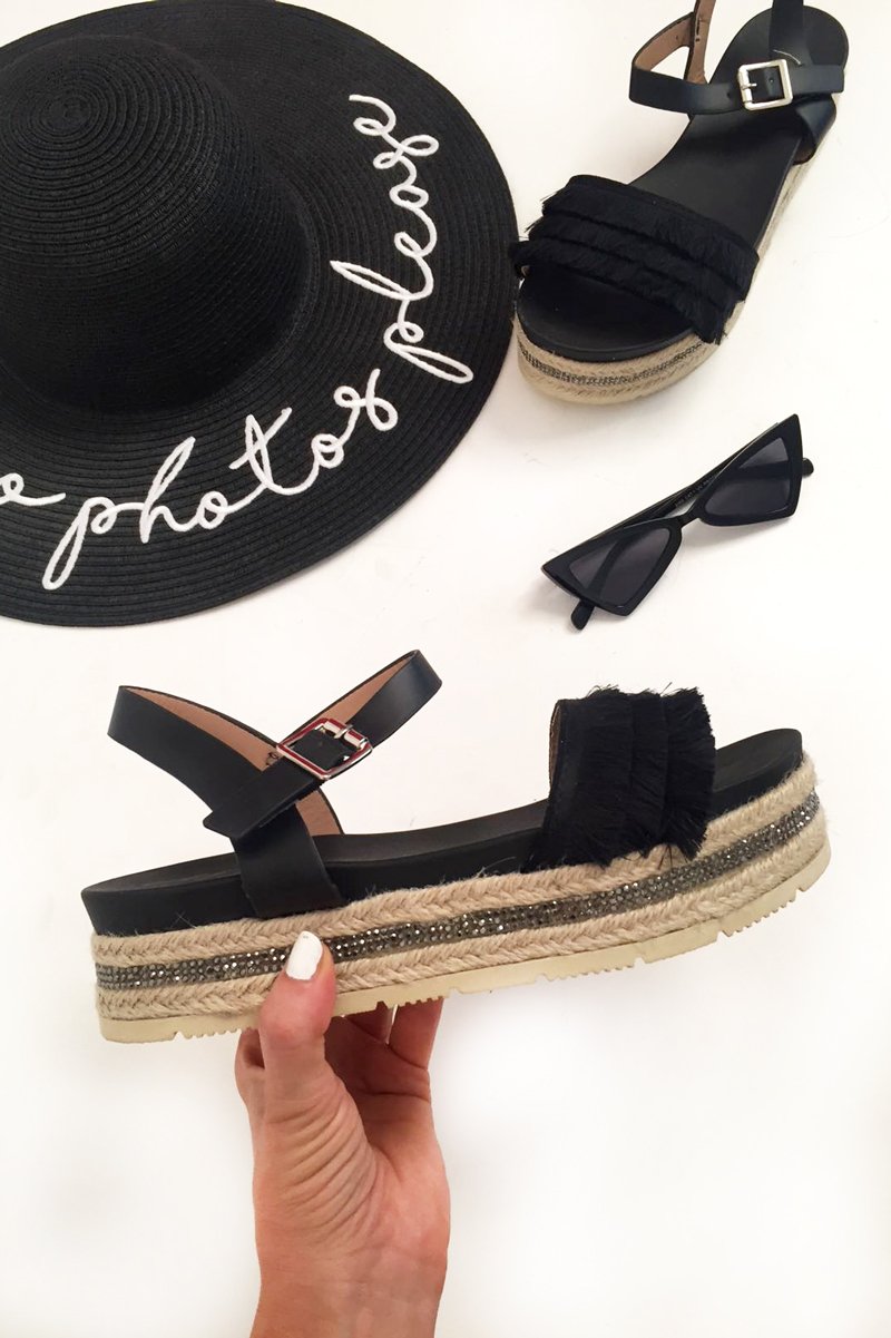 Black Fringe Diamante Platforms - Taryiah-Sandals