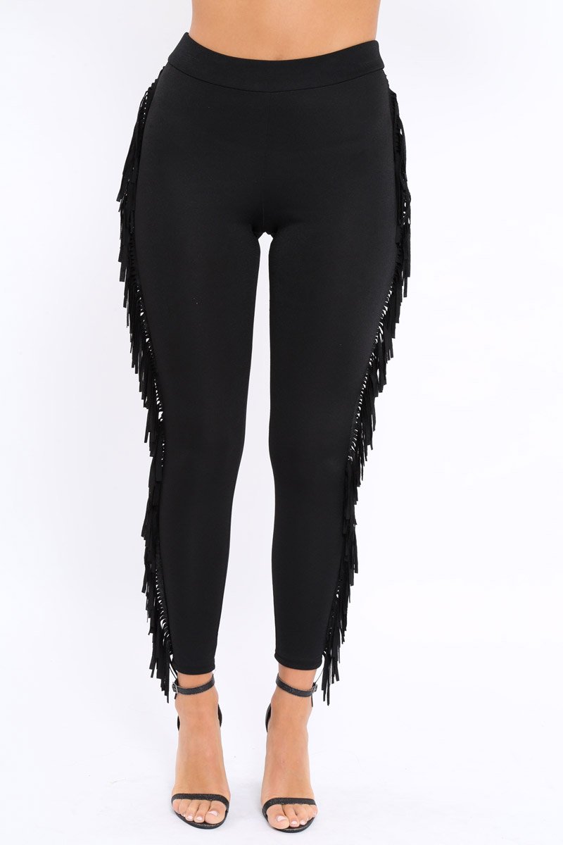 Black Fringe Leggings - Rosaleen-Trousers