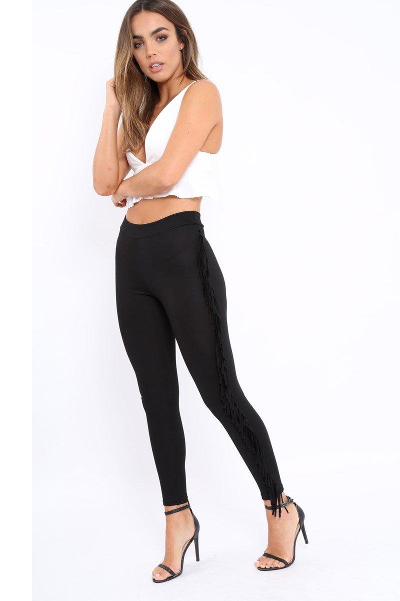 Black Fringe Leggings - Rosaleen-Trousers