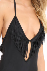 Black Fringed Cut Out Swimsuit - Camesha-Dresses