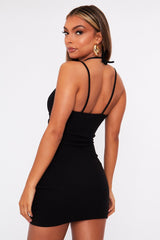 Black Front Cut Out Ribbed Mini Dress - Holy-Dresses