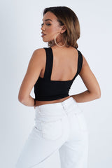 Black Front Lace Up Crop Top - Zania-Crop Tops