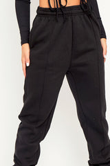 Black Front Piping Joggers - Jordyn-Joggers