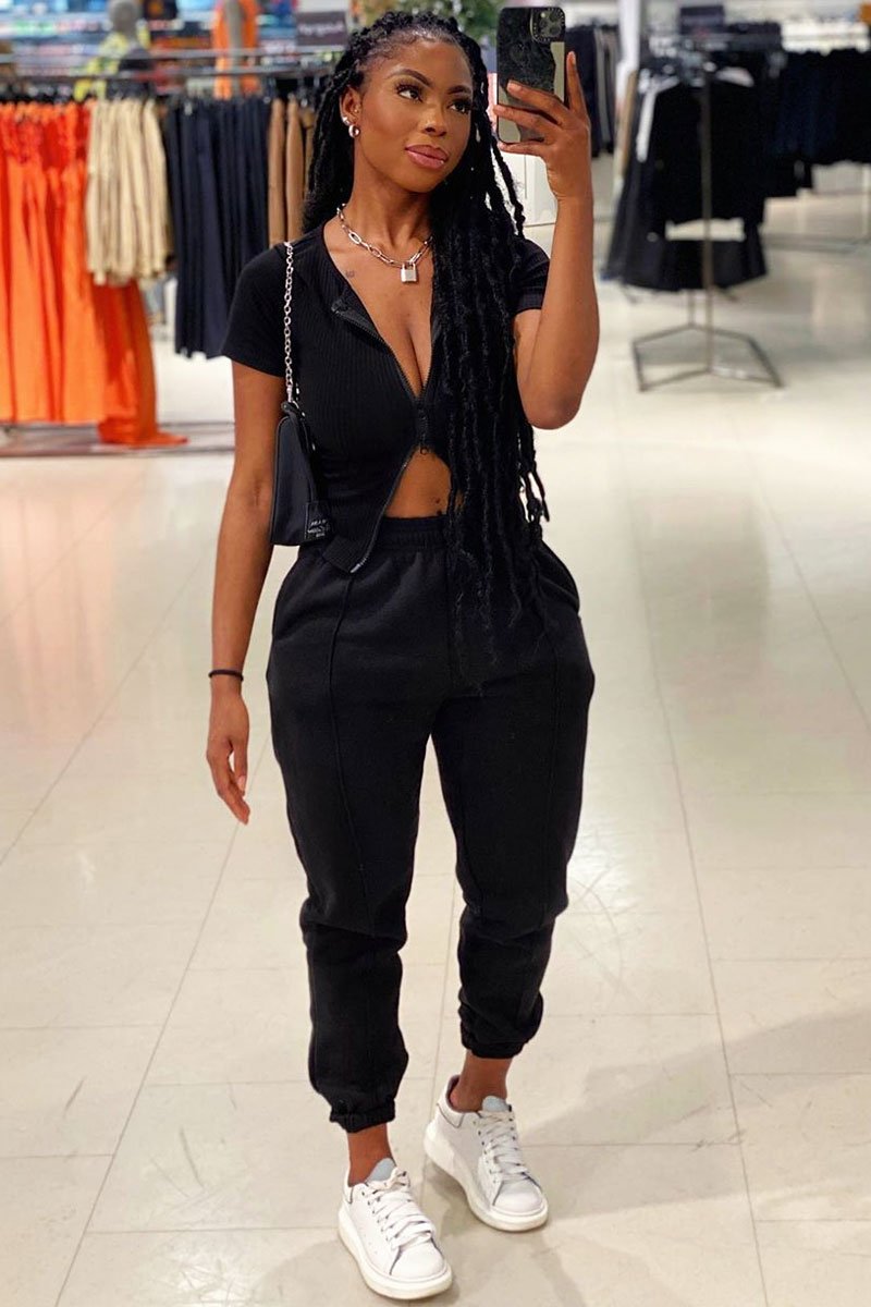 Black Front Piping Joggers - Jordyn-Joggers