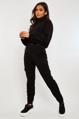 Black Front Pocket Cargo Jumper and Joggers Loungewear Set - Naziya-Loungewear
