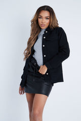 Black Front Pocket Full Length Denim Jacket - Jenna-Jackets
