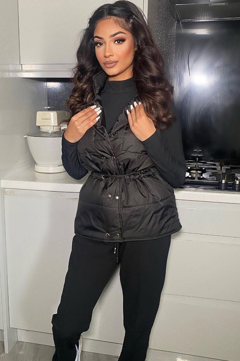 Black Front Pocket Padded Gilet - Carleigh