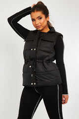 Black Front Pocket Padded Gilet - Carleigh-Coats