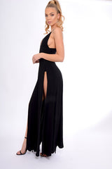 Black Front Split Leg Maxi Dress - Effy-Dresses