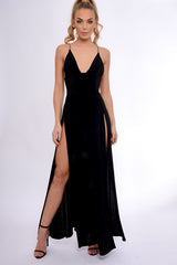 Black Front Split Leg Maxi Dress - Effy-Dresses