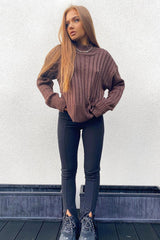 Black Front Split Leggings - Polly-Leggings