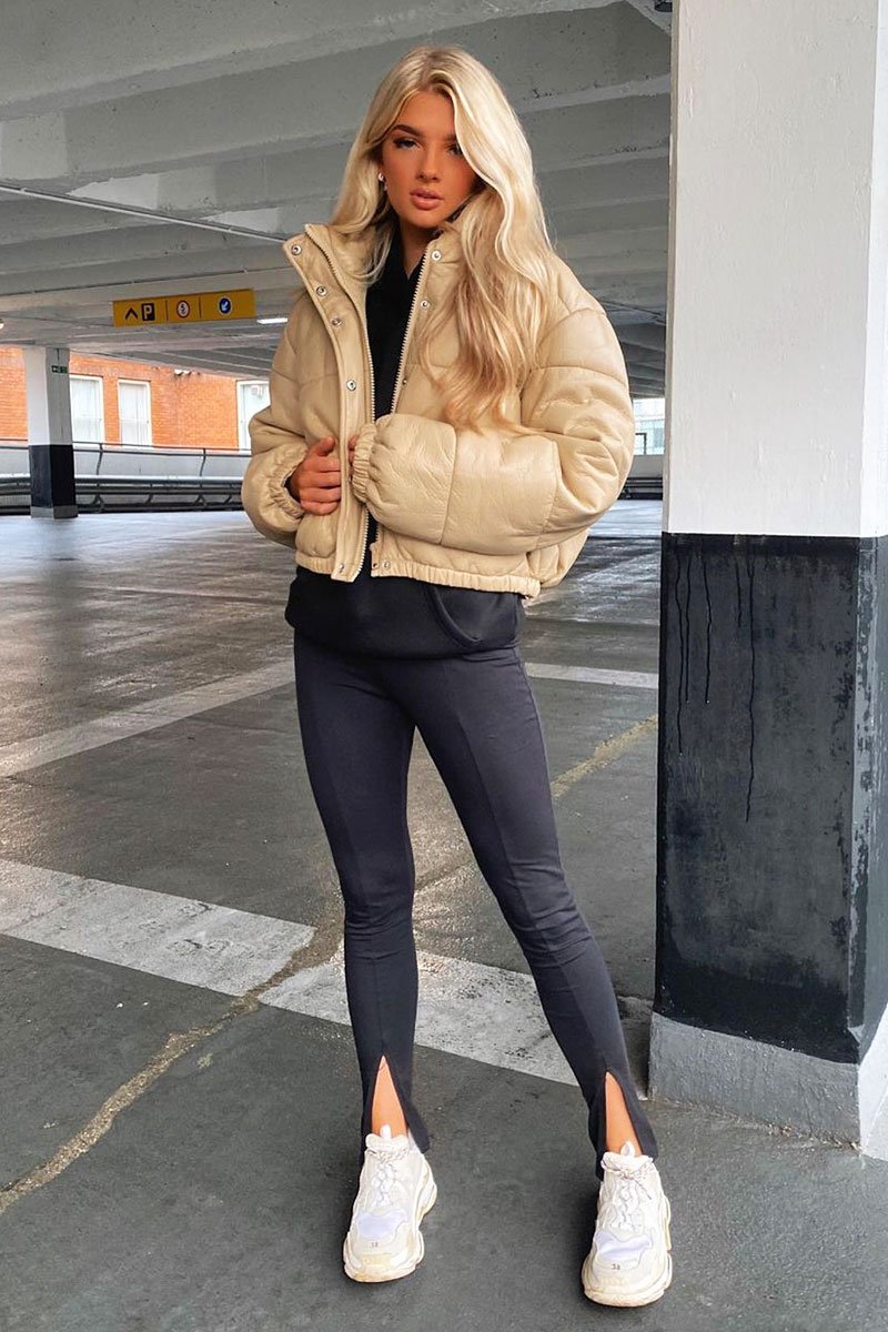 Black Front Split Leggings - Polly-Leggings