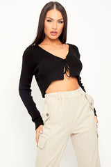 Black Front Tie Knit Cardigan Top - Paloma-Cardigans