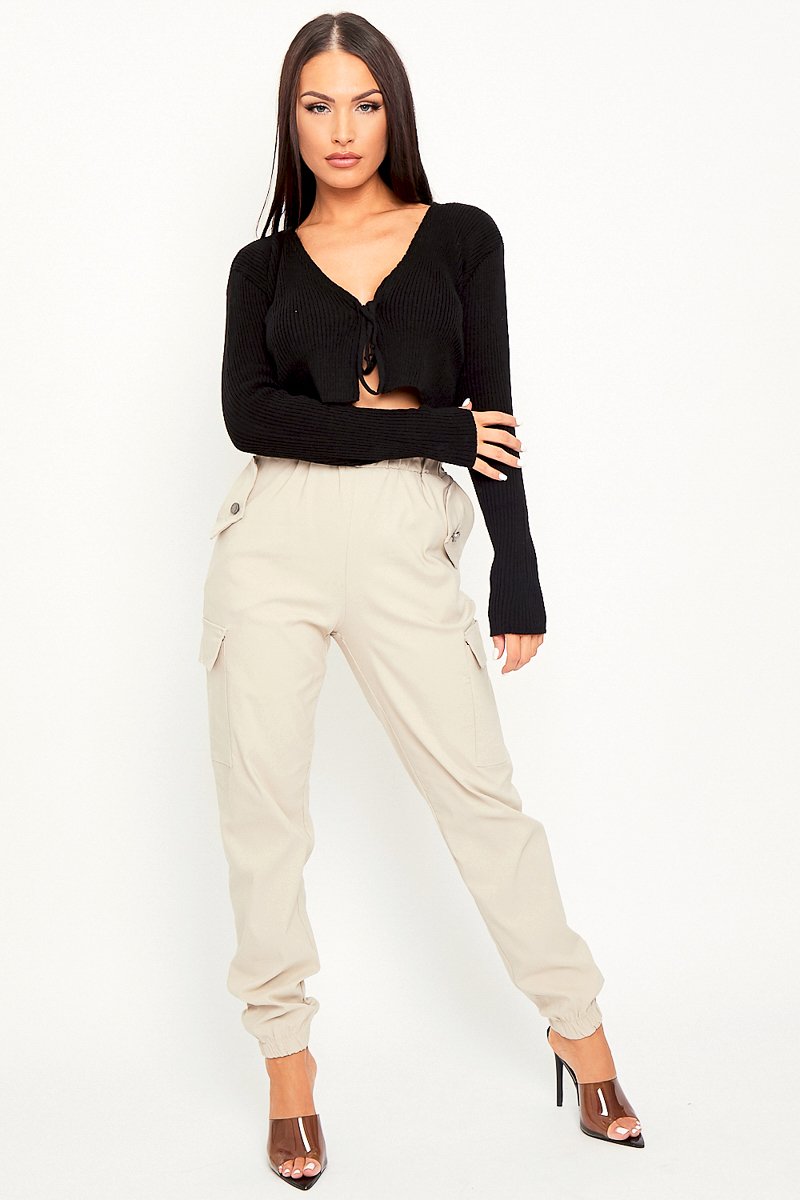 Black Front Tie Knit Cardigan Top - Paloma-Cardigans