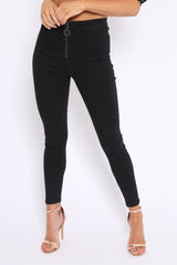 Black Front Zip Skinny Jeans - Wriley-Jeans