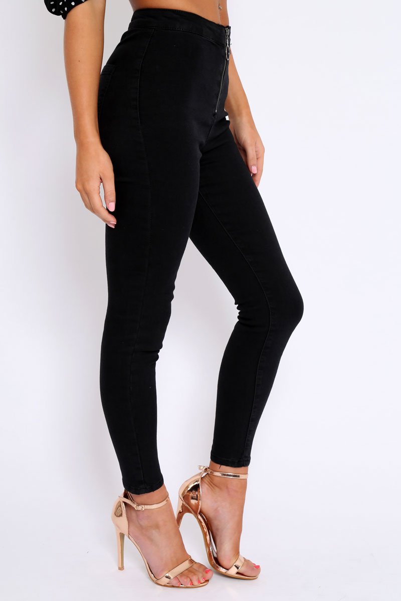 Black Front Zip Skinny Jeans - Wriley-Jeans