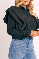 Black Full Length Ruffle Sleeve Shirt - Keisha-Shirts