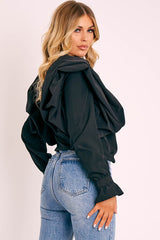 Black Full Length Ruffle Sleeve Shirt - Keisha-Shirts