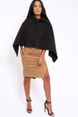 Black Funnel Collar Poncho - Caiden-Coats