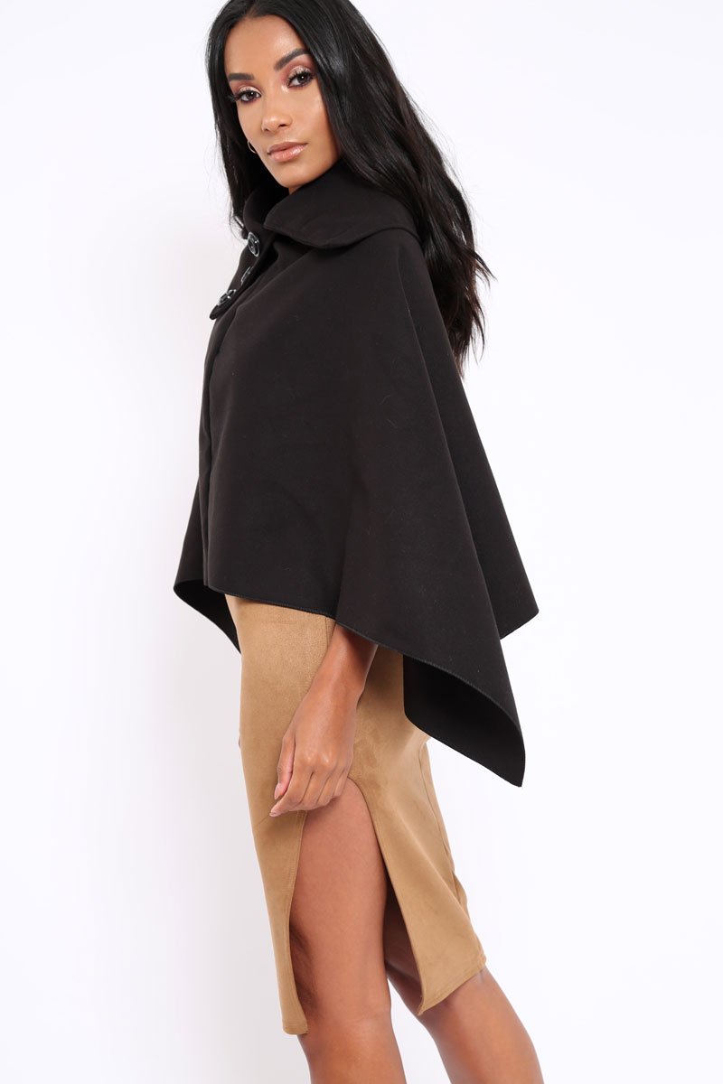 Black Funnel Collar Poncho - Caiden-Coats
