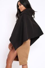 Black Funnel Collar Poncho - Caiden-Coats