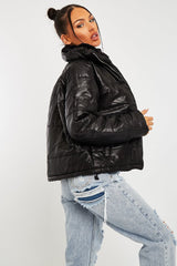 Black Fur Lined Collar Puffer Coat - Hessie-Coats