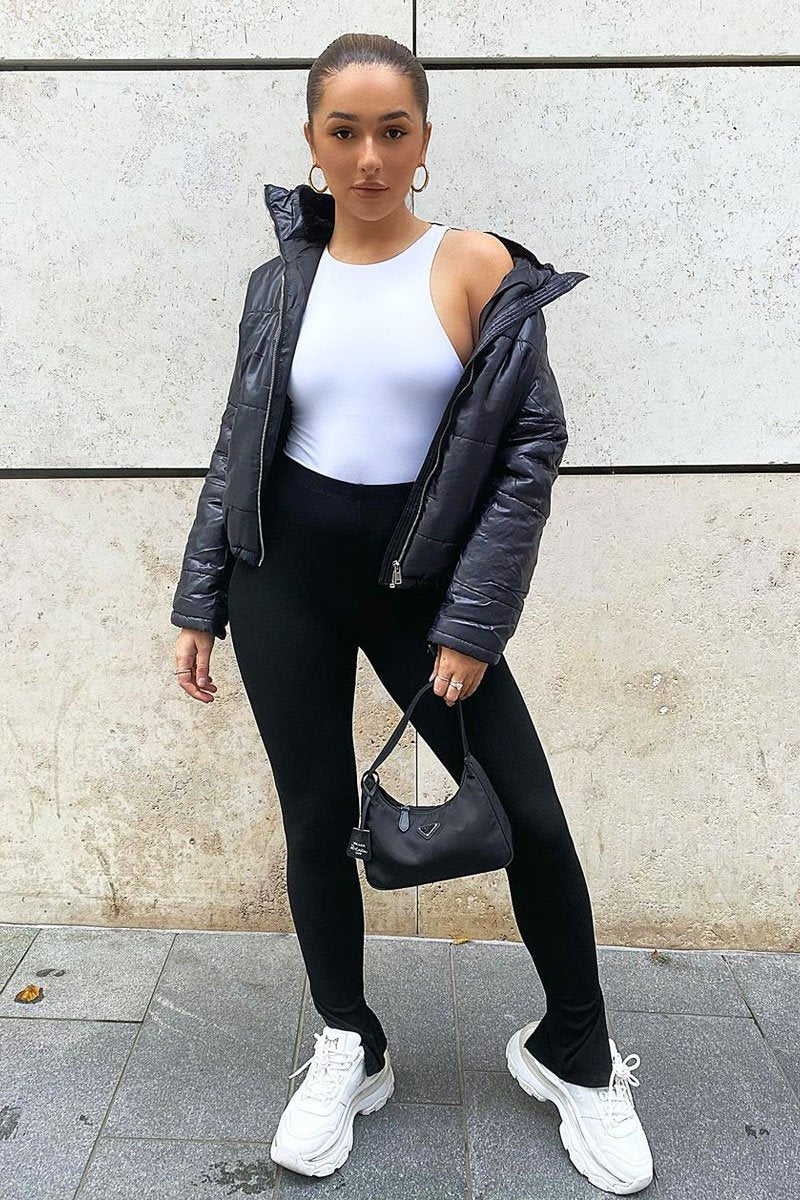 Black Fur Lined Collar Puffer Coat - Hessie-Coats