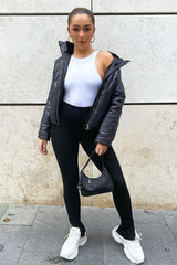 Black Fur Lined Collar Puffer Coat - Hessie-Coats